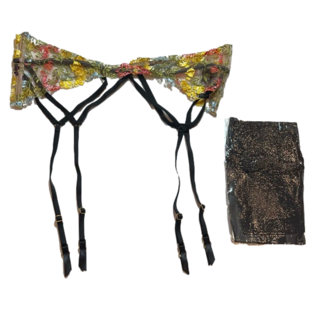 VICTORIA’S SECRET Dream Angels sheer floral lace garter & thigh highs. NEW. XS-L